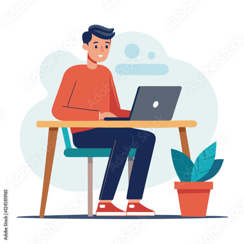 a man is sitting on the table with his laptop