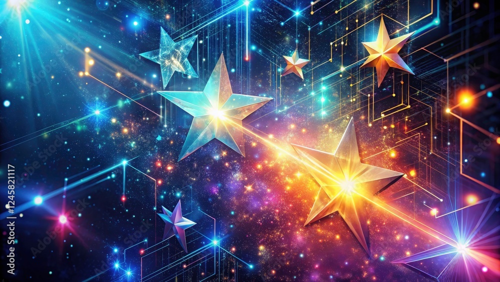 Fototapeta premium Abstract Starry Night Tech Background, Galactic Nebula, Cosmic Design, Space Technology Wallpaper, Sci-Fi Art