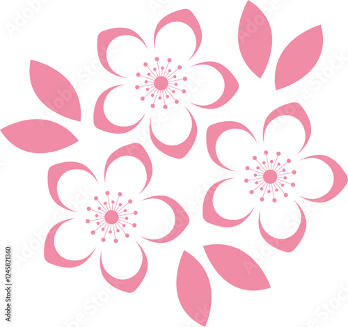 Cherry Peach plum Blossom flower or sakura spring flowers flat vector icon set for apps websites or print.