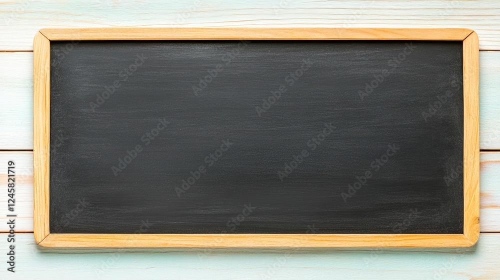 Empty chalkboard on a wooden background, ideal for educational or creative purposes Empty chalkboard on a wooden background, ideal for educational or creative purposes