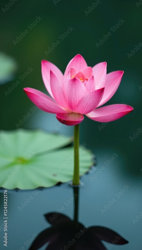 Delicate petal unfurls on tranquil lake surface, nature, botanical, lotus Delicate petal unfurls on tranquil lake surface, nature, botanical, lotus