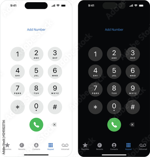 Smartphone dial keypad with numbers and letters. Interface keypad for touchscreen device. Dialing numbers phone on screen. Mobile phone keypad design. Vector Illustration. Display Keypad with numbers