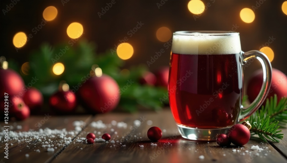 Glass cup with gluhwein on a dark wooden table in front of Christmas decorations, gluhwein, elegant Glass cup with gluhwein on a dark wooden table in front of Christmas decorations, gluhwein, elegant