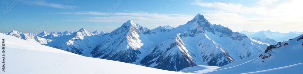 Obraz premium Snow-covered peaks of Pikes Peak shine brightly, icy surface, snow
