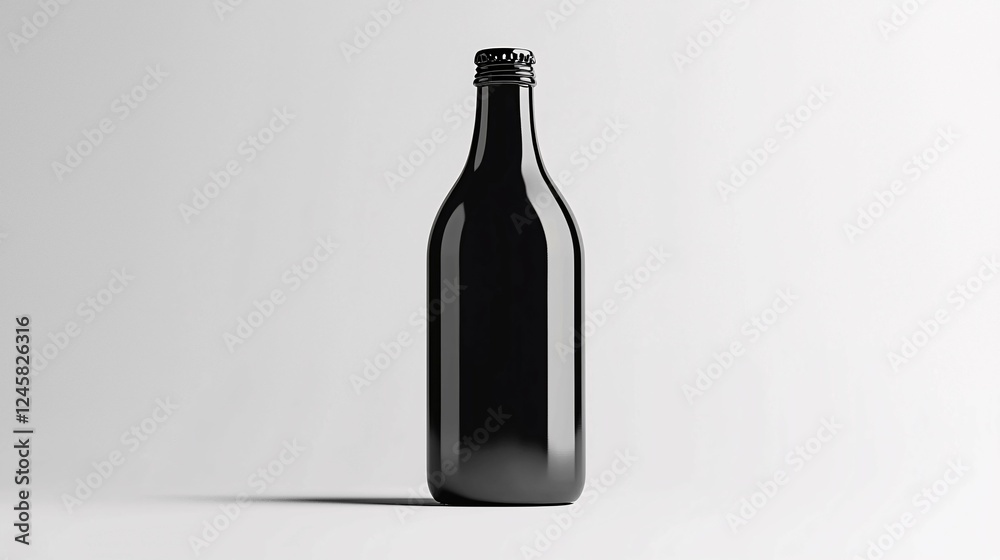 Sleek glossy bottle mockup on a pristine white background, perfect for branding presentations and advertising in the beverage sector. Sleek glossy bottle mockup on a pristine white background, perfect for branding presentations and advertising in the beverage sector.