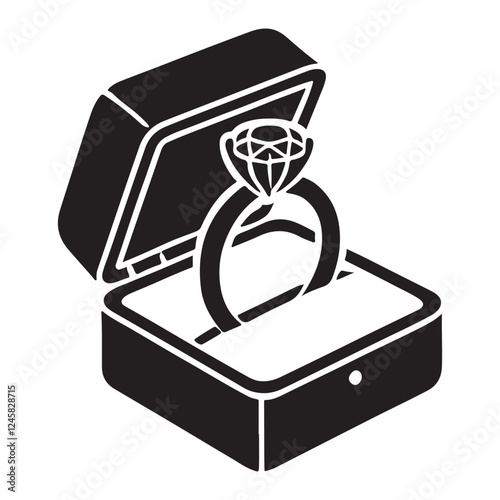 Elegant engagement ring in box vector icon for marriage proposal