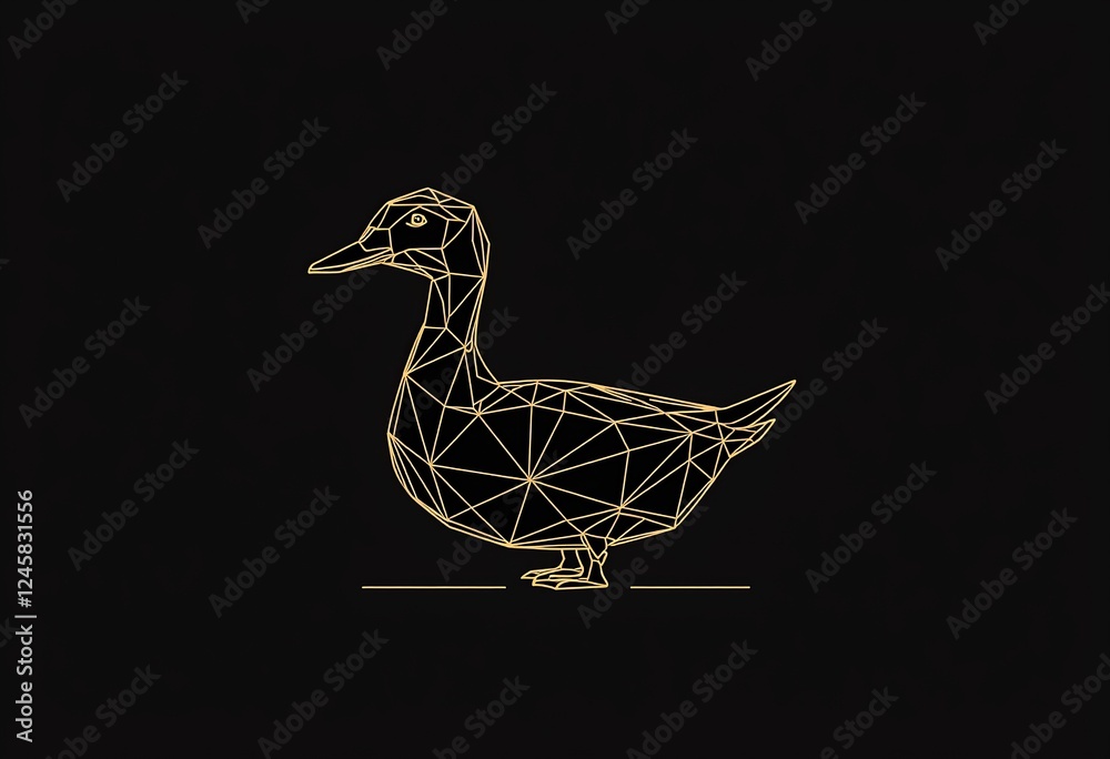 Obraz premium Geometric Duck Logo: Minimal Triangular Design, Black and Gold - Flat HD Vector, Perfect for Modern Branding, Apps, and Iconography.