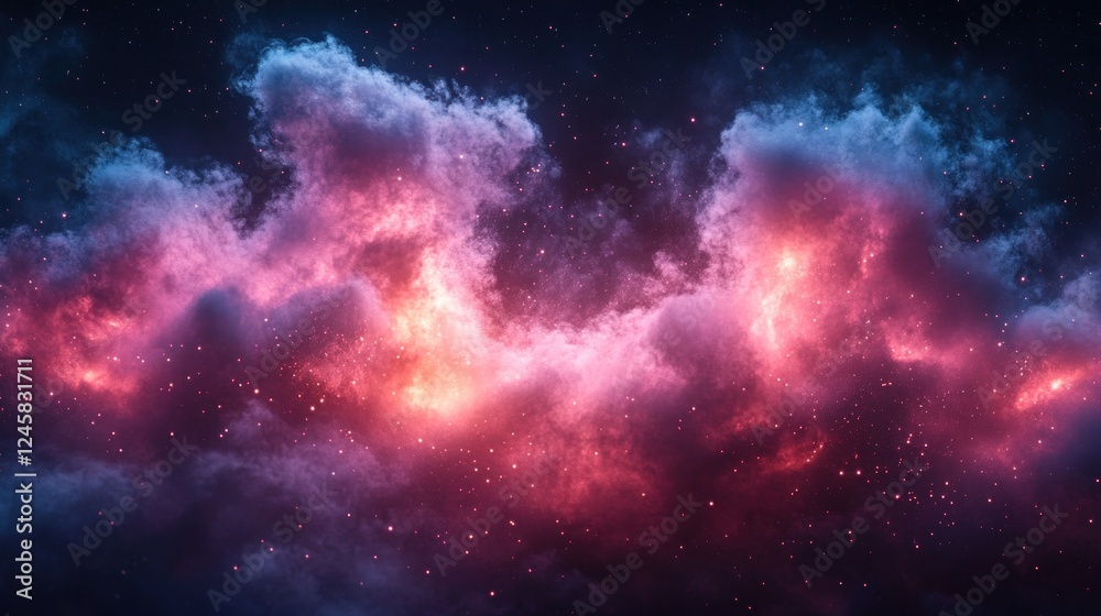 Fototapeta premium Cosmic Nebula Cloud, Red Blue Glow, Space Background, Fantasy Art