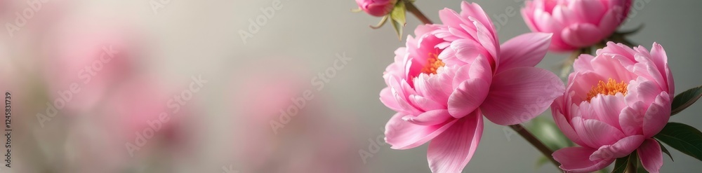 Fototapeta premium Delicate peonies in soft hues against a muted backdrop, classic, romance