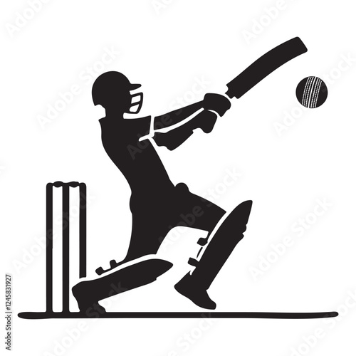 Silhouette of Cricket Batsman Vector Art for Sports Design Illustration