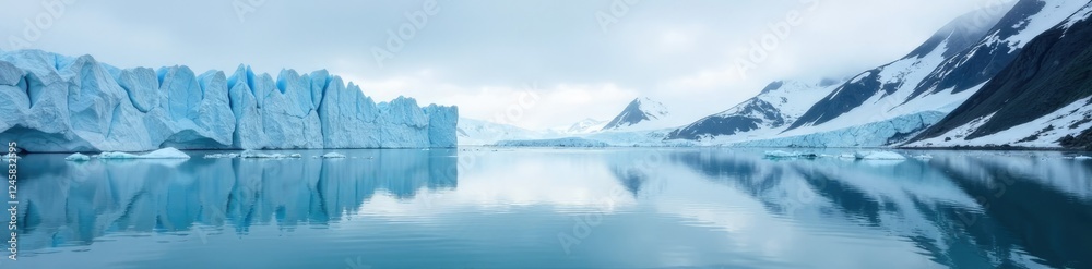 Glacier's slow pace is reflected in the calm and peaceful waters of Antarctica's lake, antarctic, peace Glacier's slow pace is reflected in the calm and peaceful waters of Antarctica's lake, antarctic, peace