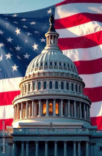 Wallpaper Mural US Flag and Capitol. Washington D.C. Torontodigital.ca