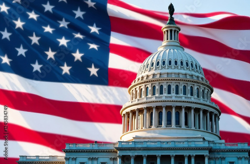 Wallpaper Mural US Flag and Capitol. Washington D.C. Torontodigital.ca