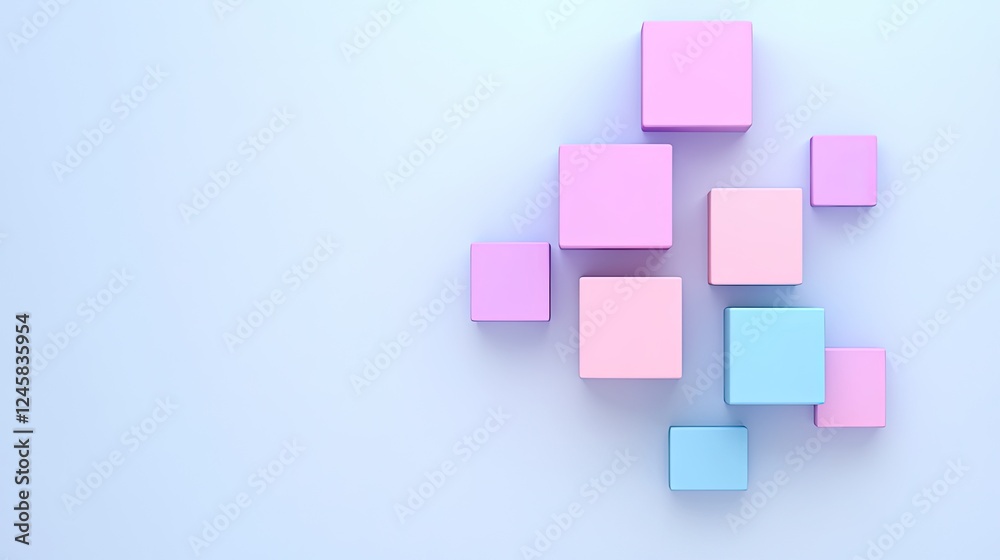 Colorful geometric blocks arranged playfully on a soft pastel background, ideal for design concepts Colorful geometric blocks arranged playfully on a soft pastel background, ideal for design concepts