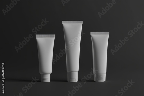 Simple design of three blank tubes in varying sizes on a dark background