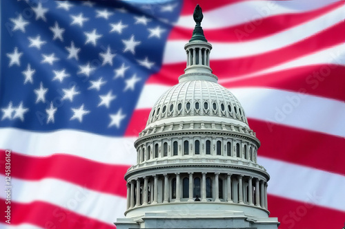 US Flag and Capitol. Washington D.C.