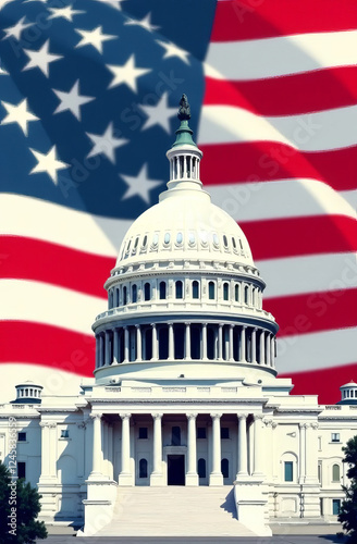 US Flag and Capitol. Washington D.C.
