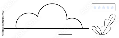 Cloud shape with a leaf and star rating. Ideal for feedback, review systems, environment, quality assessment, simplicity, eco-friendliness, and ratings. Minimalist style with abstract line flat
