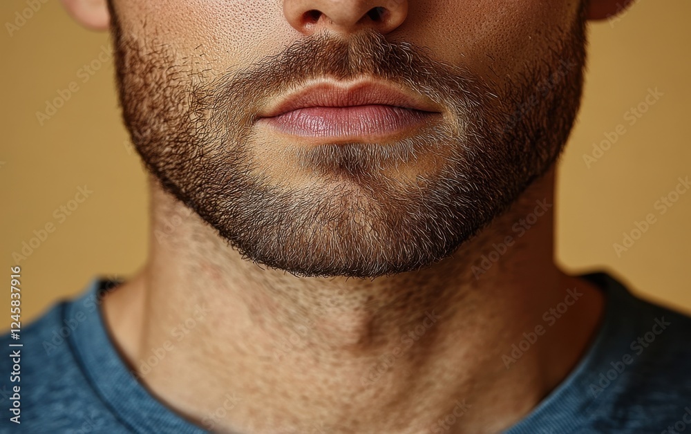 Obraz premium A man with a beard and mustache is shown with his mouth closed