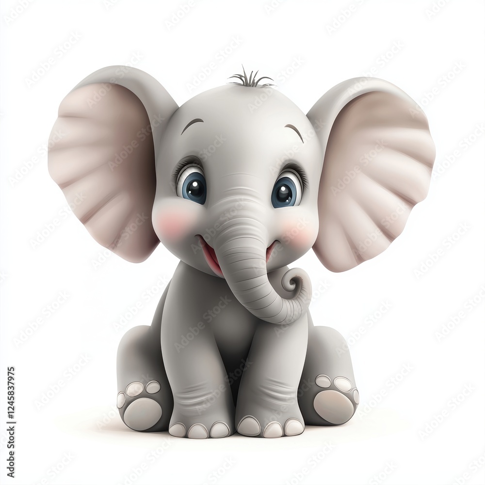 Naklejka premium Adorable baby elephant with oversized ears, isolated on white background