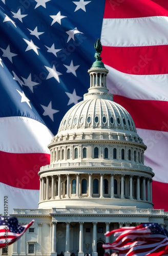US Flag and Capitol. Washington D.C.