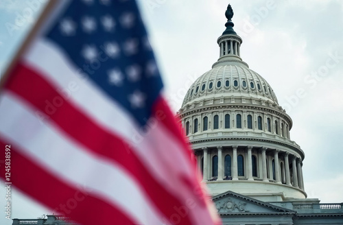 US Flag and Capitol. Washington D.C.