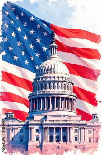 Wallpaper Mural US Flag and Capitol. Washington D.C. Torontodigital.ca