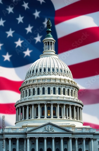 US Flag and Capitol. Washington D.C.