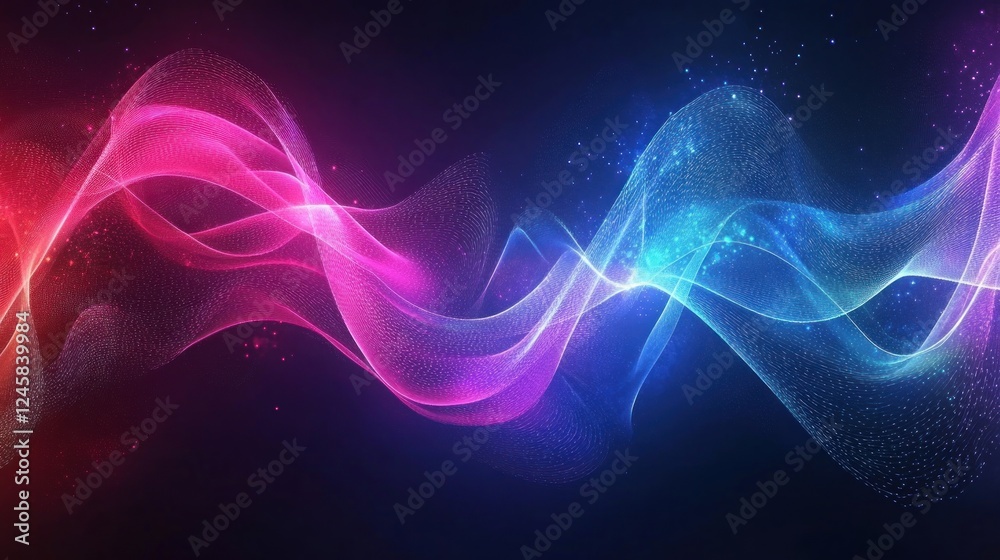 Abstract holographic background with dreamy flowing waves and starry effect design Abstract holographic background with dreamy flowing waves and starry effect design
