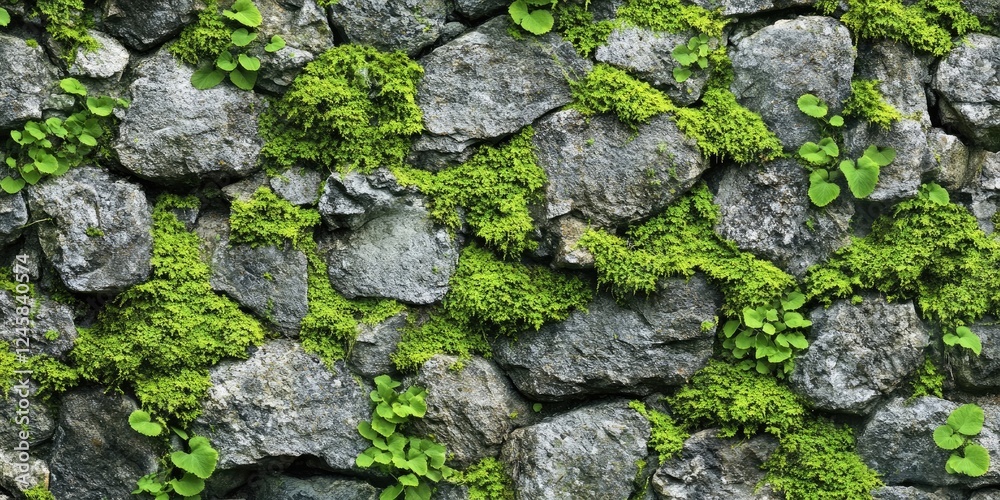 Lush green moss and textured gray stones create a natural background perfect for text placement with a balance of dark and light elements. Lush green moss and textured gray stones create a natural background perfect for text placement with a balance of dark and light elements.