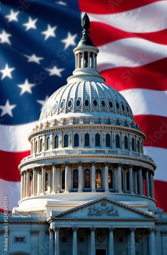 US Flag and Capitol. Washington D.C.