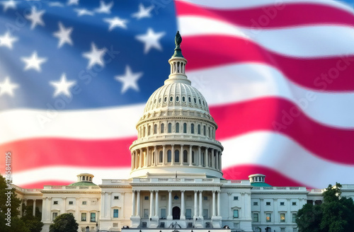 Wallpaper Mural US Flag and Capitol. Washington D.C. Torontodigital.ca