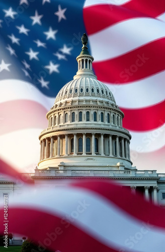 US Flag and Capitol. Washington D.C.