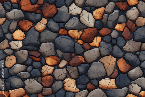 Seamless Stone Wall Texture: Dark Grey and Brown Stones Background