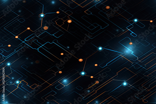 Abstract Digital Network Connections: Glowing Lines and Bright Sparks on Dark Background