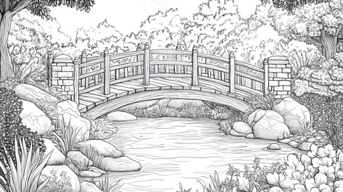 Wallpaper Mural Serene garden bridge over stream, peaceful landscape design (1) Torontodigital.ca