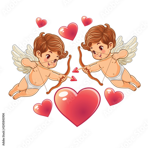 Illustration of Cupid with his arrow of love on valentine's day