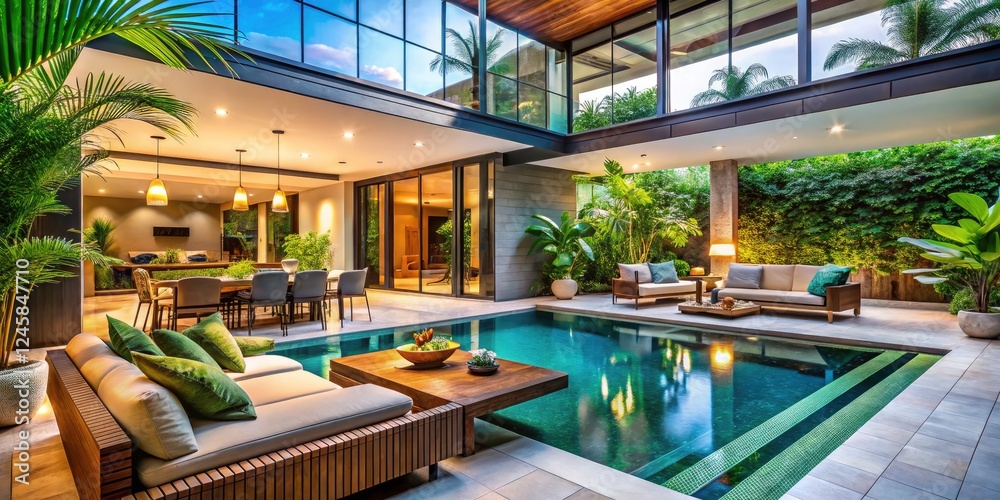 Modern Tropical House Design: Indoor Pool, Patio Furniture, Rule of Thirds Photography Modern Tropical House Design: Indoor Pool, Patio Furniture, Rule of Thirds Photography