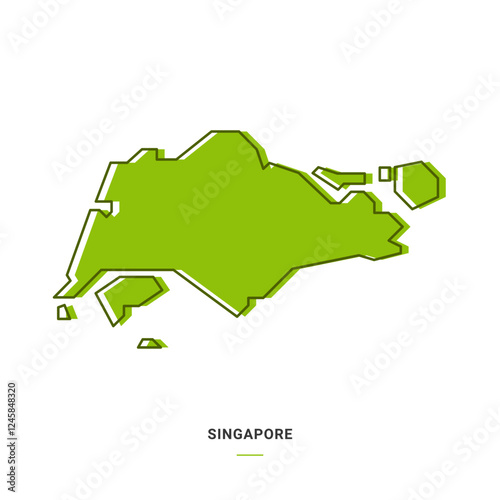 Singapore Outline Map with Green Colour. Modern Simple Line Cartoon Design - EPS 10 Vector