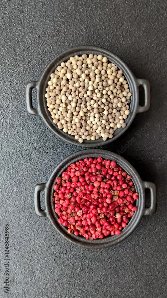 White allspice in a ceramic bowl on a dark concrete background White allspice in a ceramic bowl on a dark concrete background