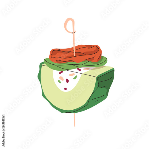 Canape, food on stick. Buffet snack with vegetables, sun-dried tomato, cucumb...