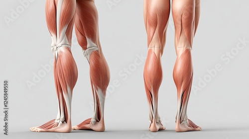 Detailed Anatomy Illustration of Human Leg Muscles Showing Calf and Thigh Muscles from Two Angles