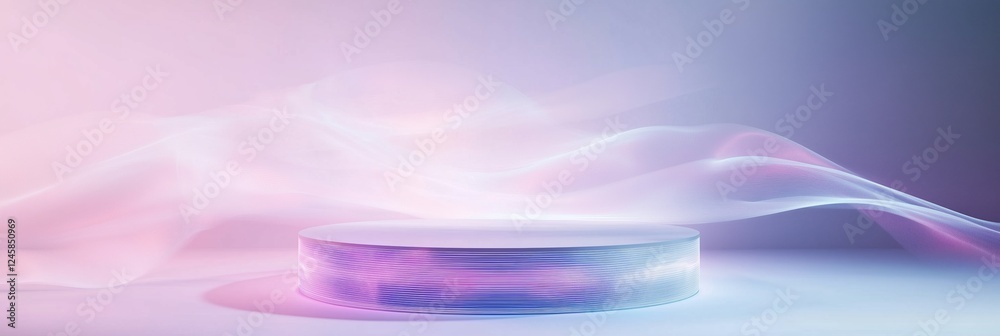 Floating pastel podium with elegant design and soft lighting in an abstract setting Floating pastel podium with elegant design and soft lighting in an abstract setting