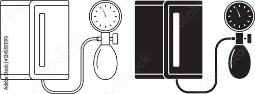 Sphygmomanometer also known as a blood pressure monitor, or blood pressure gauge icon set