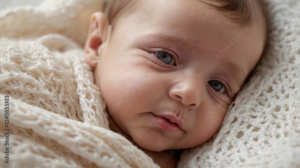 Soft textures embrace a serene baby resting peacefully on a cozy blanket in a calming, sunlit room filled with warmth and tenderness, capturing a moment of pure innocence and tranquility Soft textures embrace a serene baby resting peacefully on a cozy blanket in a calming, sunlit room filled with warmth and tenderness, capturing a moment of pure innocence and tranquility