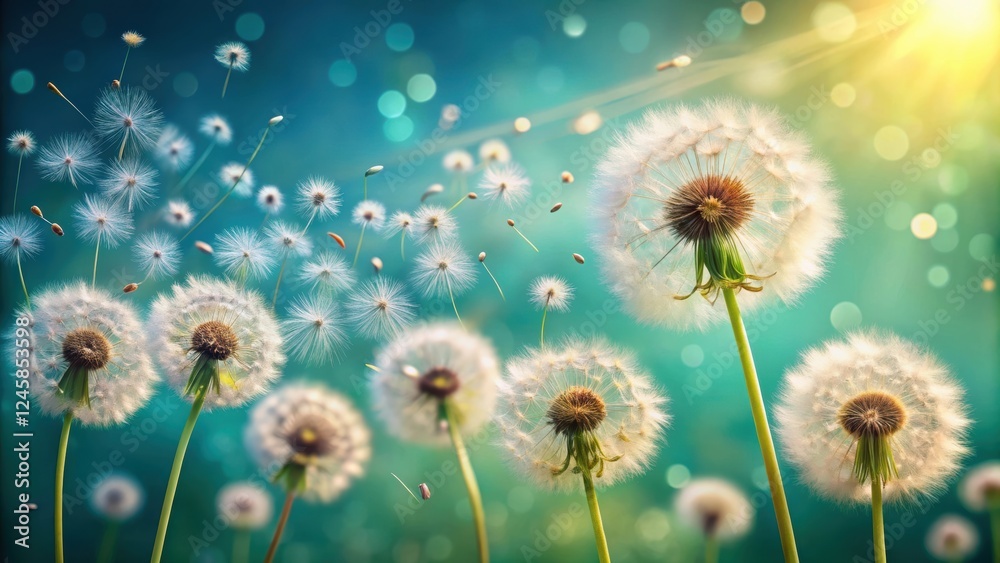 Pissenlits blowing in the wind, creating a whimsical and dreamy scene, pissenlits, dandelions, wind, nature, blowing, fluffy Pissenlits blowing in the wind, creating a whimsical and dreamy scene, pissenlits, dandelions, wind, nature, blowing, fluffy