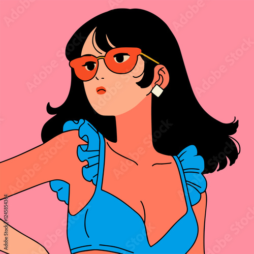Stylish girl in glasses. Vector illustration in anime pop art style. Women's day on March 8