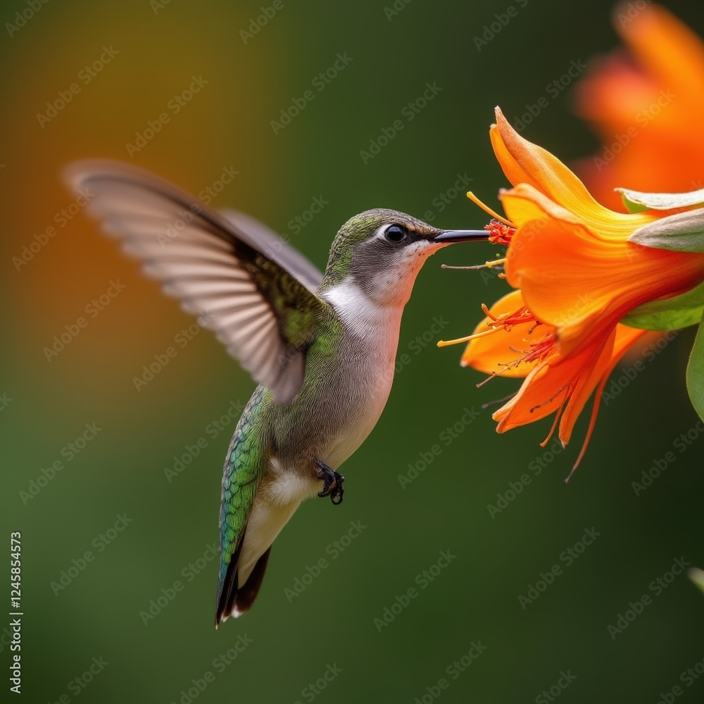 Fototapeta premium Hummingbird sipping nectar from a bloom
