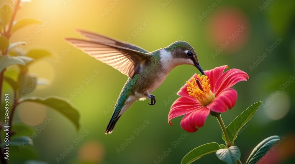 Fototapeta premium Hummingbird sipping nectar from a bloom
