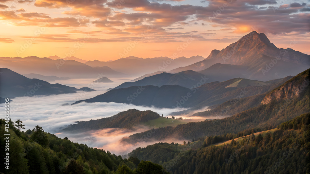 Obraz premium breathtaking mountain landscape with a golden sunrise